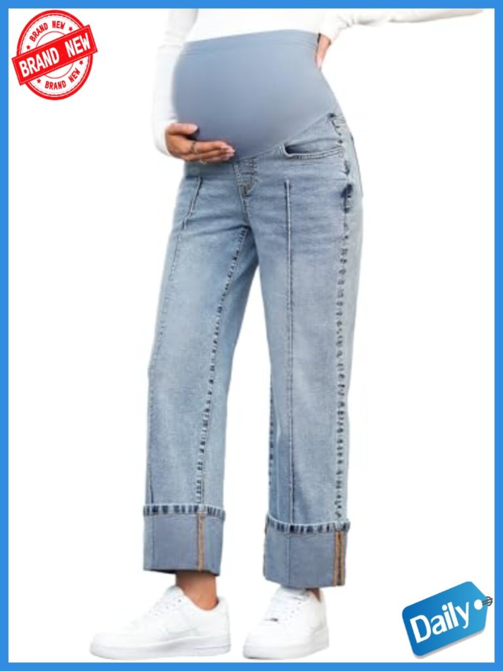 Maternity Jeans Over Belly Straight Leg Stretch Denim with Pockets